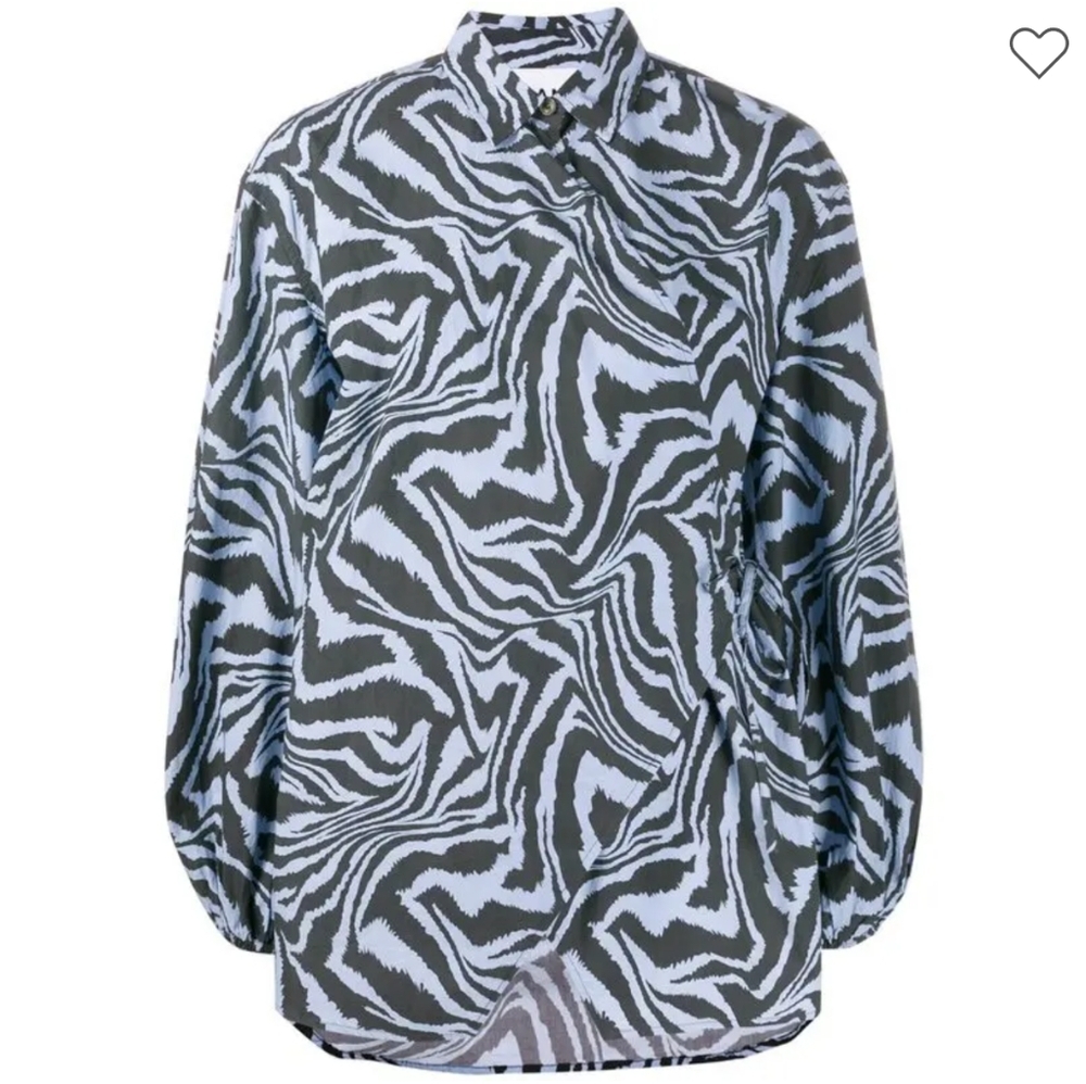 Ganni Zebra Print Wrap Blouse